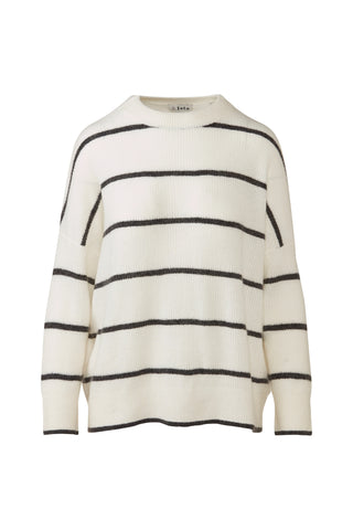 LOFTY OVERSIZED STRIPE CREW SWEATER - IVORY/CHARCOAL
