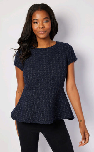 SHORT SLEEVE ZIP BACK PEPLUM TOP