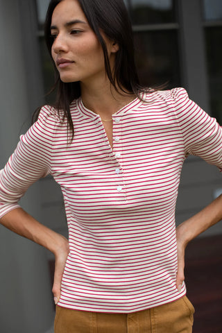 PUFF SLEEVE HENLEY TOP