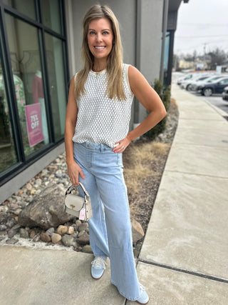 CLAIRE TEXTURED MESH SWEATER SHELL