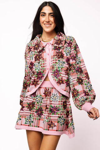 POINSETTIA BUTTON UP COLLAR SWEATER