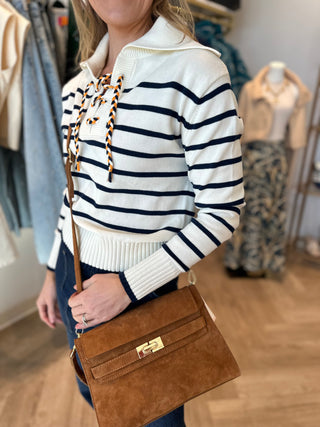 STRIPE LACE UP KNIT