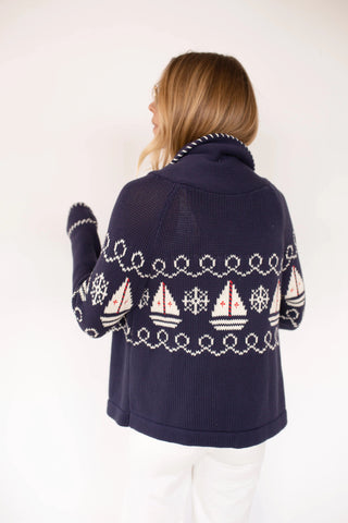 NAUTICAL INTARSIA SHAWL CARDIGAN