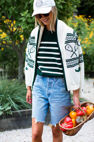 TENNIS INTARSIA SHAWL CARDIGAN
