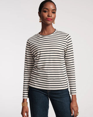 LONG SLEEVE STRIPED T SHIRT STRIPE PIMA COTTON OYSTER/BLACK