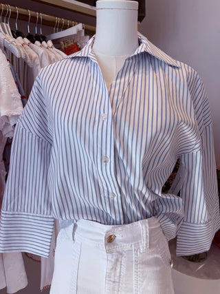 V NECK COLLAR STRIPED SHIRT