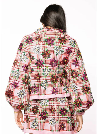 POINSETTIA BUTTON UP COLLAR SWEATER