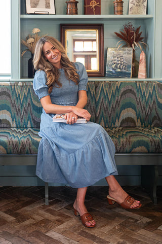 PUFF SLEEVE SMOCKED MIDI DRESS