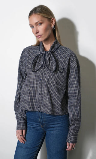 HONEY BOXY TIE NECK CHECKED BUTTON DOWN