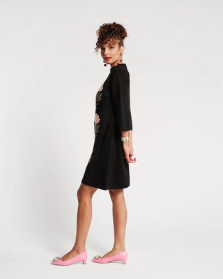 ANNIE DRESS HEIRLOOM FLORAL MERINO WOOL BLEND BLACK/MULTI
