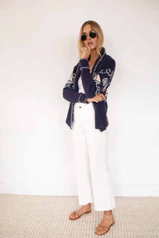 NAUTICAL INTARSIA SHAWL CARDIGAN