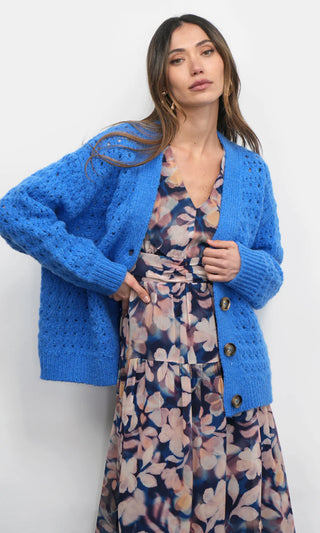 HUDSON OVERSIZED CROCHET KNIT CARDIGAN - SAPPHIRE XS/S
