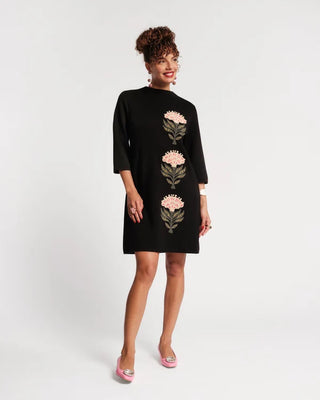 ANNIE DRESS HEIRLOOM FLORAL MERINO WOOL BLEND BLACK/MULTI