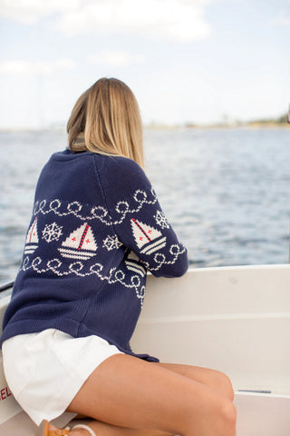NAUTICAL INTARSIA SHAWL CARDIGAN