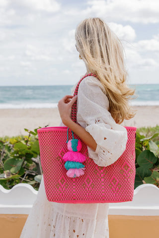 NEON PINK BLOOMS CITRON TOTE - MEDIUM