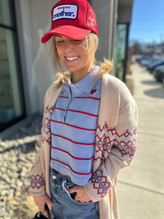 STRIPE BUTTON UP POLO