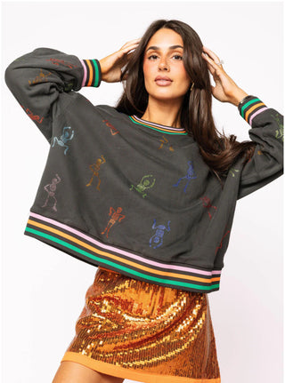 SKELETON STRIPED TRIM SWEATSHIRT