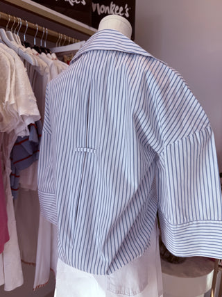 V NECK COLLAR STRIPED SHIRT