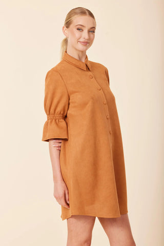 FAUXE SUEDE RUFFLE SLEEVE DRESS