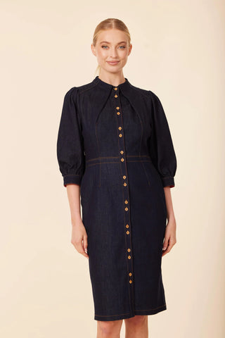 DENIM GOLD BUTTON DRESS
