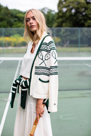 TENNIS INTARSIA SHAWL CARDIGAN