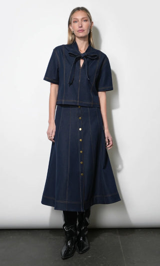 INEZ BOXY DENIM TOP WITH TIE NECK