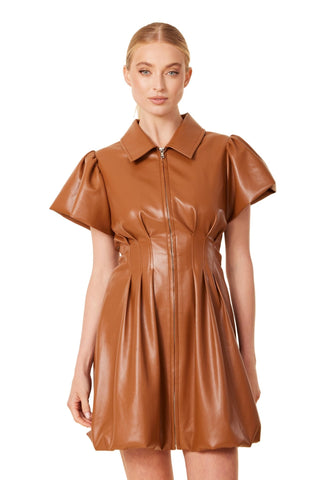 VEGAN LEATHER ZIP BUBBLE DRESS