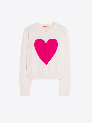 FUCHSIA ECRU HEART INTARSIA CARDIGAN