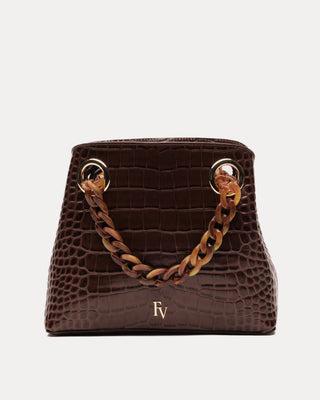 SKIP TOTE EMBOSSED CROC LEATHER CHOCOLATE OS - CHOCOLATE