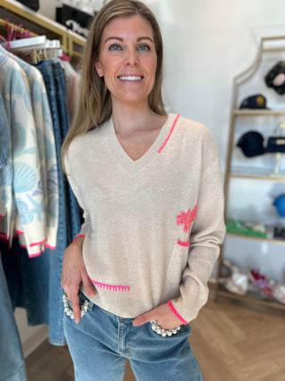 PALM POCKET V NECK SWEATER