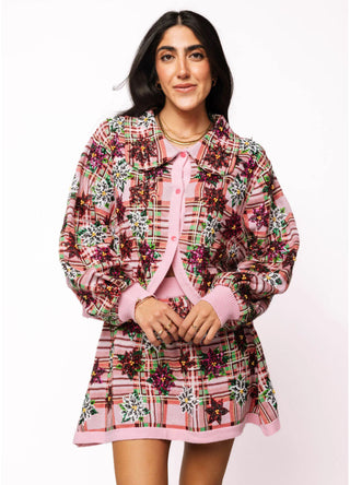 POINSETTIA BUTTON UP COLLAR SWEATER