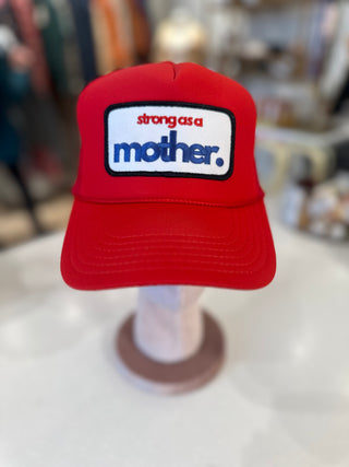 STRONG AS A MOTHER PATCH HAT- RED