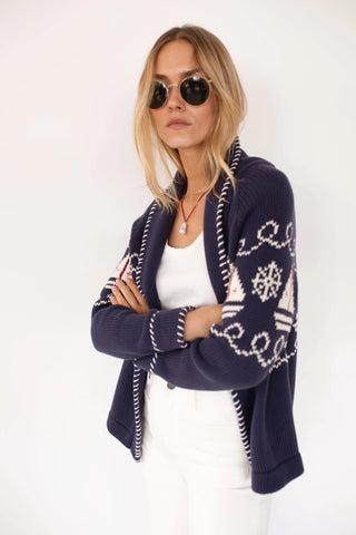 NAUTICAL INTARSIA SHAWL CARDIGAN
