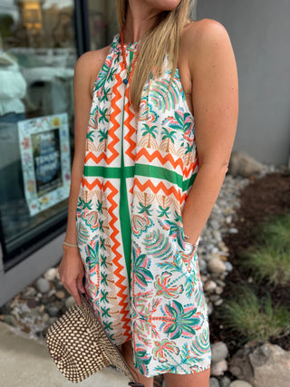 BRAIDED NECK HALTER DRESS