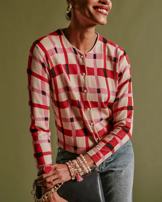 DARLING CARDIGAN LOLLIPOP LATTICE 100% MERINO WOOL PINK/RED/MULTI