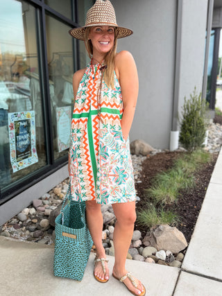BRAIDED NECK HALTER DRESS