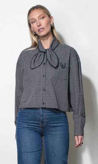HONEY BOXY TIE NECK CHECKED BUTTON DOWN