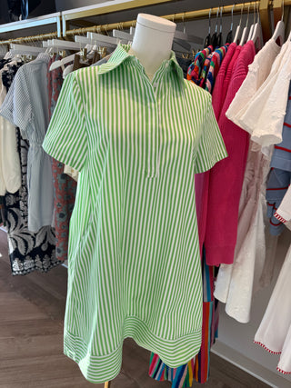 STRIPED COLLAR SHORT SLEEVE DRESS